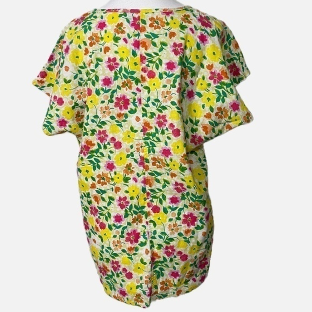 Ella Simone Linen/Rayon Blend Bright Yellow‎ Pink Floral Blouse - Picture 2 of 6